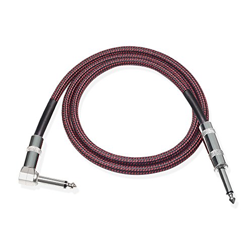 10 Ft Guitar Cable Straight to Angled Plugs Premium Electric Instrument Bass Cable HRYQ03 (Black Red Tweed)