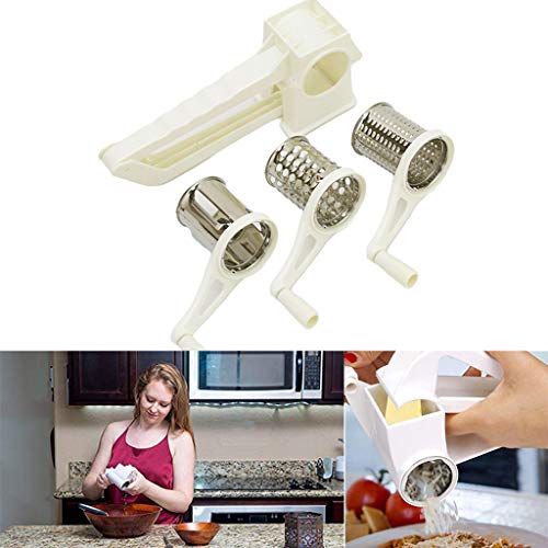 Binmer (TM) Kitchen Rotary Stainless Steel Cheese Grater Shredder Cutter Veggie Chopper Grinder With 3 Drum Blades