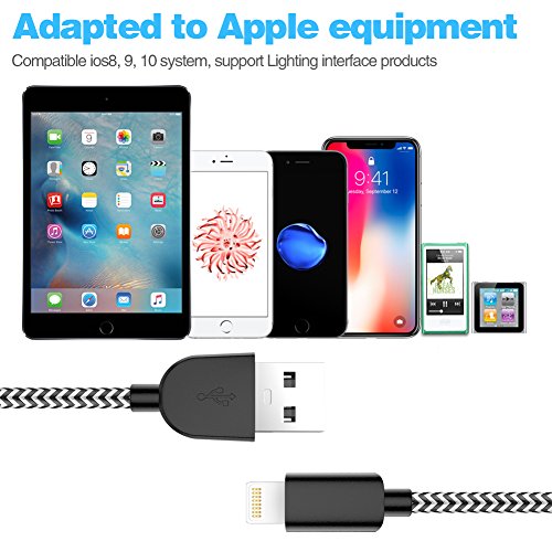 image for TNSO Phone Cable 5 Pack [3/3/6/6/10FT] Extra Long Nylon Braided USB Ch