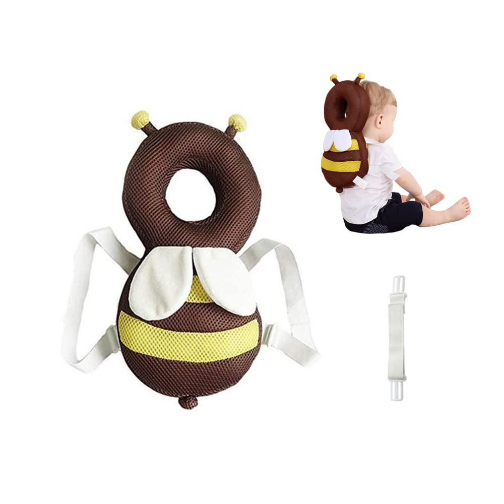 Child Head Protection Pad, Adjustable Baby Safety Pad Baby Walker Protection Head Cute Little Bee Bear (Brown Breathable)