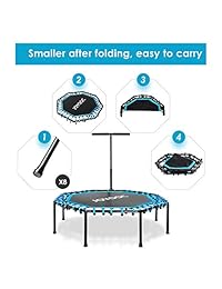 JOYOOC Foldable 50" Mini Trampoline Rebounder, Max Load 300lbs Rebounder Trampoline Exercise Trampoline with Adjustable Handrail for Indoor Garden Workout Cardio