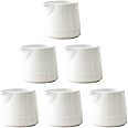 TAMAYKIM 3 oz Ceramic Cream Jugs, Mini Cream Pitcher, White Porcelain Creamer Jug for Coffee, Tea, Milk, Jam, Sauces, Set of 6