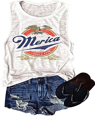 Godzgift Women's Casual Merica Since 1776 Tank Tops Loose Sleeveless Vest T-Shirt Tunics Summer Tee Shirts