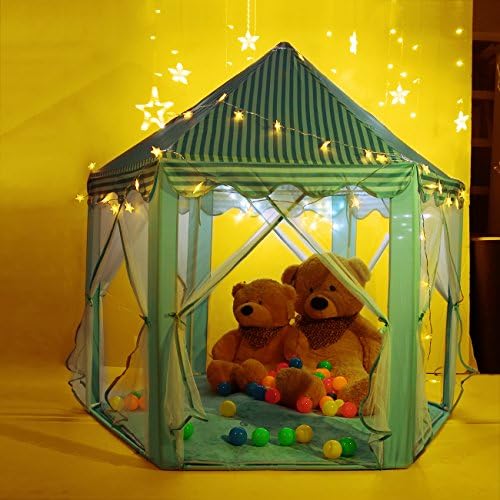 TargetEvo Princess Castle Tent with 25 Feet LED Star String Lights for Girls Boys Children Toddlers Indoor Outdoor Games 55"x 53"(DxH)