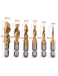 Juego de 6 piezas de grifos de rosca métrica M3 M10 con revestimiento de titanio HSS y brocas de grifo de 1 4" de vástago hexagonal.