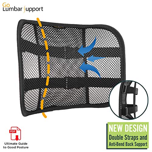Go Lumbar Support Mesh Back Cushion for Car Seat Desk Office Chair [UPGRADE VERSION WITH STRAP], Recommended by Chiropractor Dr. Jose Guevara for Orthopedic Driving Comfort and Posture Support, Black