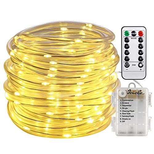 image for Icicle Dimmable Battery Rope String Lights,100 LED 33FT Waterproof wit