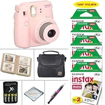 Fujifilm Mini 8 Instant Film Camera (pink) - Fujifilm Instax Film 100 PCS - Battery & Cahrger - Photo Album - Case