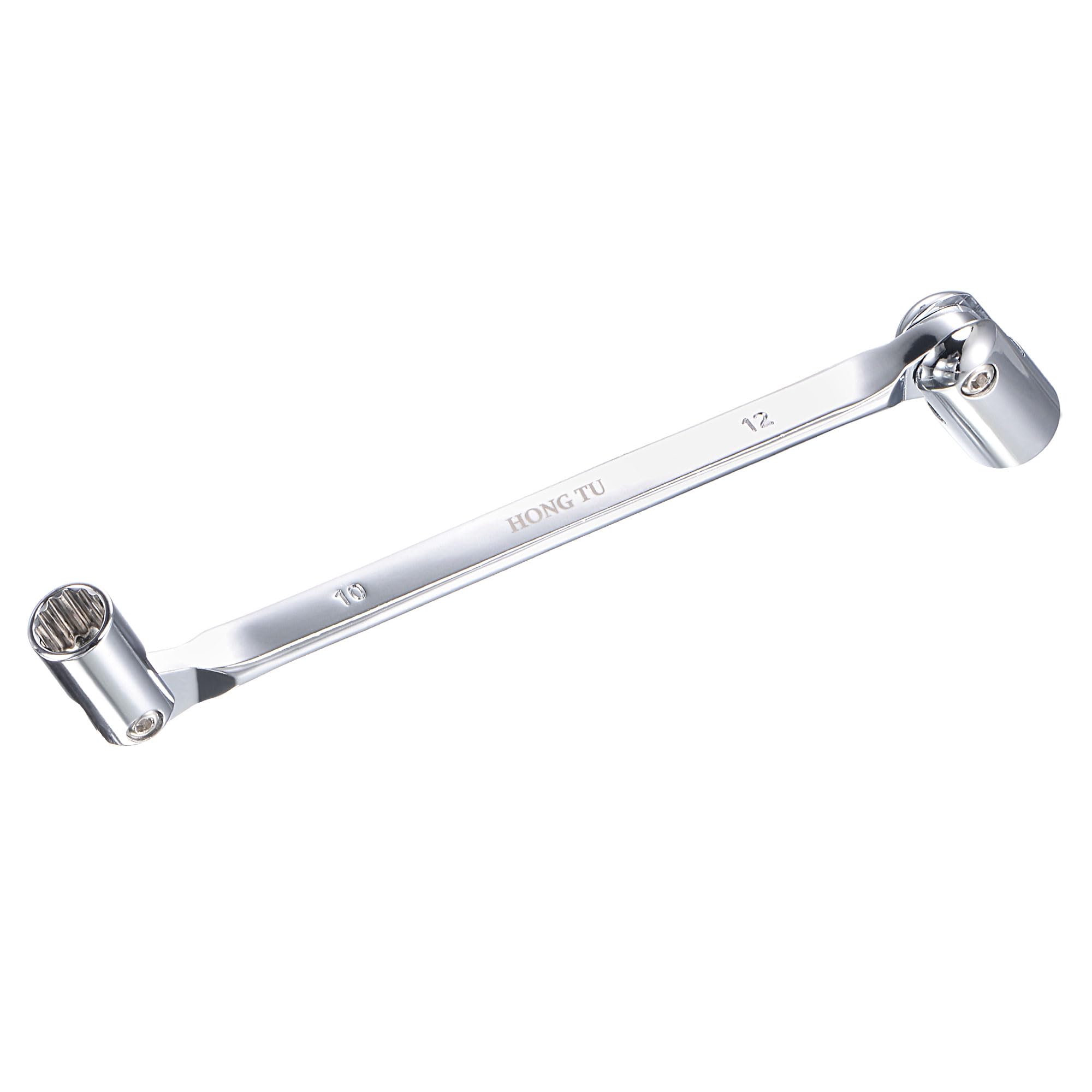 uxcell 12 Point Flexible Head Socket Wrench, 10mm x 12mm Metric Double Swivel Box End, CR-V 180 Degree Rotation for Mechanical Repair