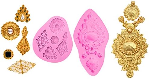 Joinor Jewelry Gemstone Silicone Fondant Molds Combination For Cake Border Decorations, Cupcake Topper, Jewelry, Polymer Clay
