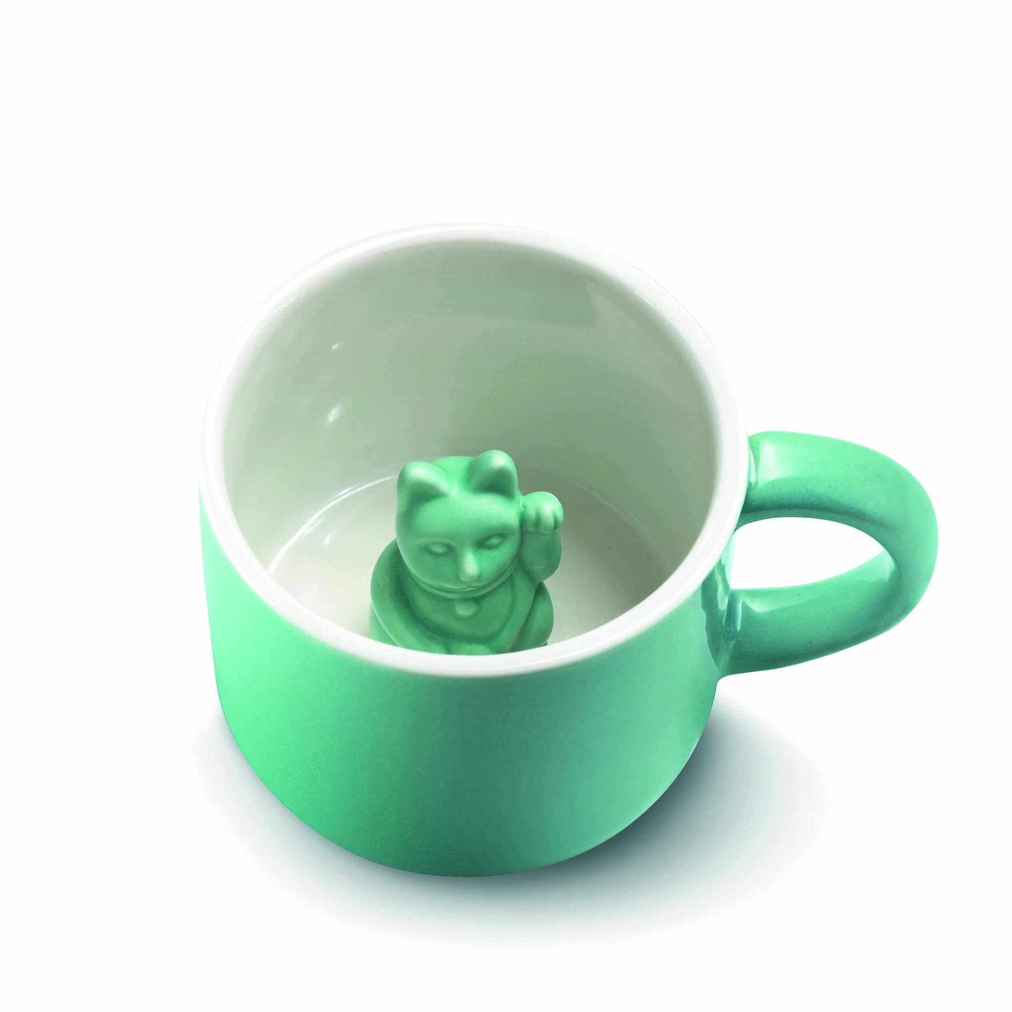 DONKEY Maneki Neko Lucky Mug Turquoise | Mug with Waving Cat Lucky Cat Lucky Cup Coffee Cup Tea Cup in Turquoise
