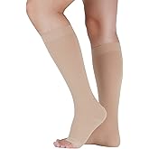 LIN PERFORMANCE 15-20 mmHg Compression Socks for Women and Men Knee High Open Toe Medical Compression Stockings for Travel Daily