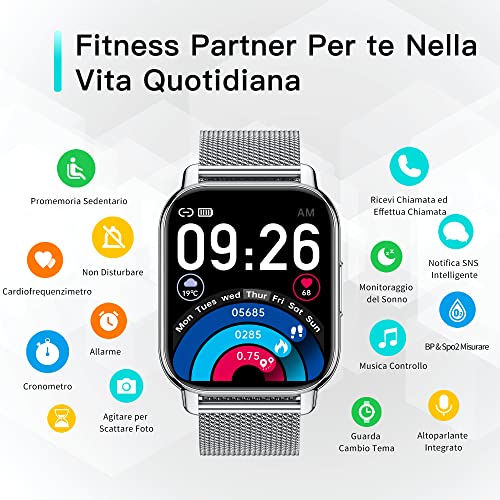 Popglory Smartwatch Men Women 2 Straps Watch Calls and Whatsapp Pedometer Voice Assistant 24H Digital Watch Heart Rate Monitor Blood Pressure SpO2 Sleep for Android iOS