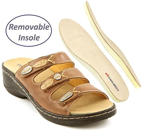 Comfortiya Women's Isabella Tan Leather Casual Slide Sandal Size 40 M EU / 10-10.5 B(M) US