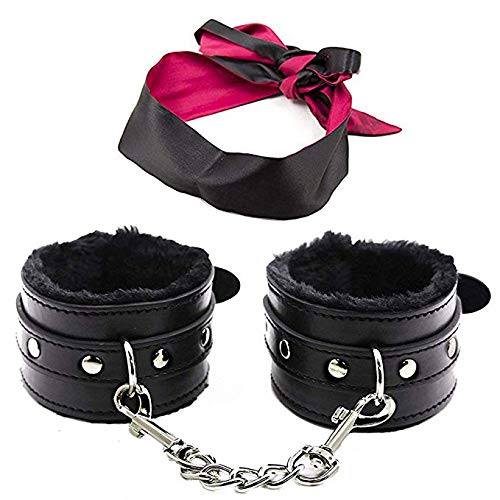 image for LYD Soft Fur Leather Adjustable Handcuffs and Sleeping Eye Mask (HYRFK