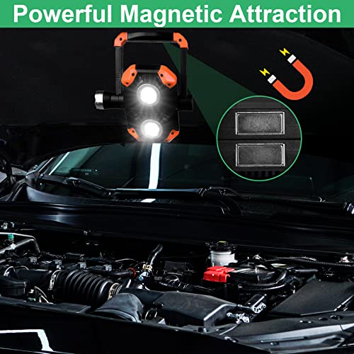 3000 Lumen LED Work Light, FRAPOW Rechargeable Work Light Cob & XPG LED Flashing Lights, 360° Rotating Mechanic Light Magnetic Base Waterproof for Job Site Car Repairing Construction Site(Orange)