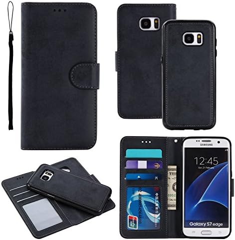 CompraFun Luxury Genuine Leather Phone case Slim Wallet Flip Case Cover Detachable Phone Bumper with Card/Cash Slot Holder Full Protection Folio Case for Samsung S8 Plus