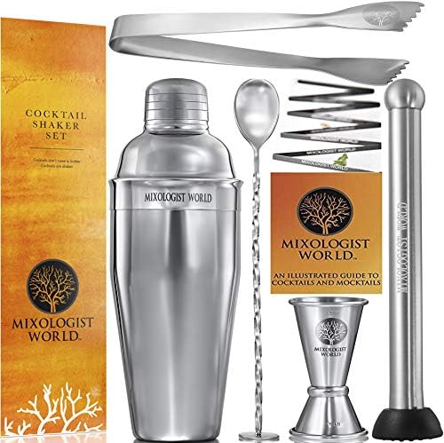 5 Pcs Mixology Bartender Kit - Cocktail Shaker Set with Recipes for Martini Mimosa - Home Bar Tool Kit & Accessories - Bar Accessories Shakers Bartending Drink Mixer