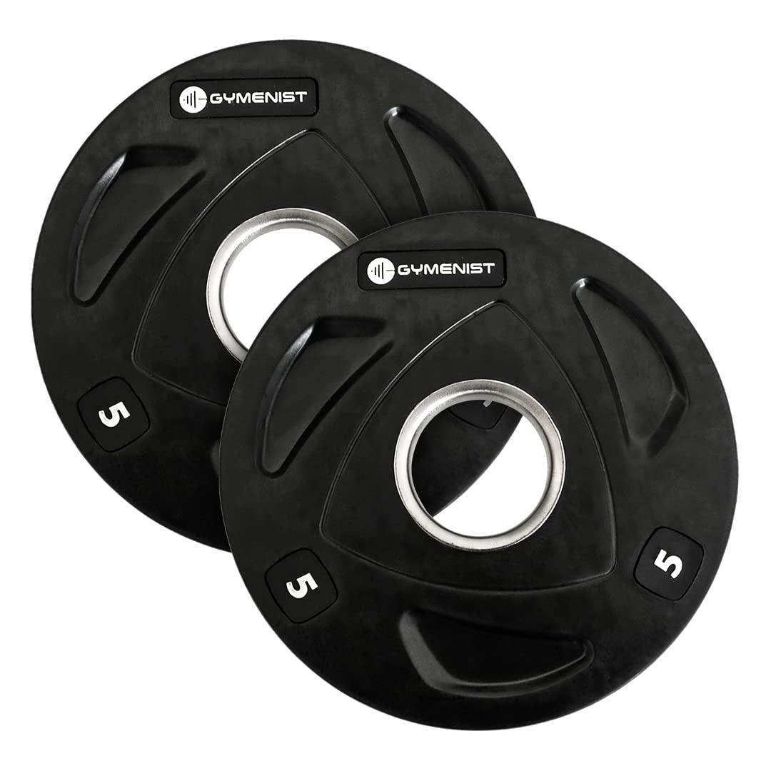 Photo 1 of GYMENIST Premium Olympic Rubber Coated Metal Weight Plates for Men and Women – Durable Non Slip Grip and Long-Lasting Weights Plate Gym Sets for Home and Commercial Use (5 Lb - Pair, Rubber)