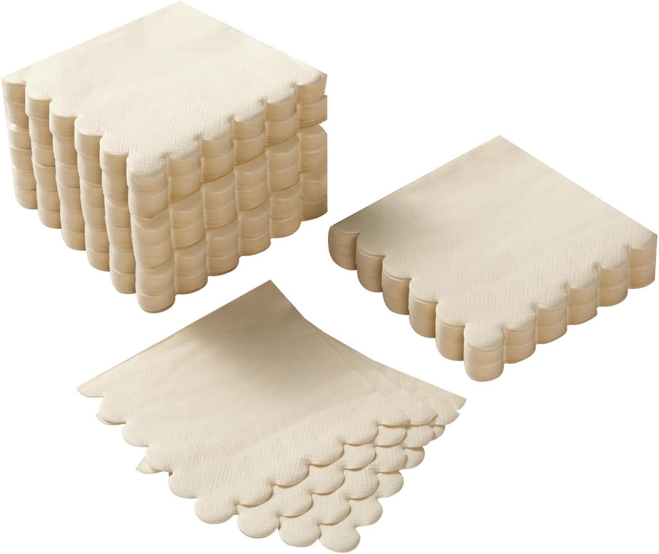 Photo 1 of 200 Pack Cocktail Napkin 2-Ply Scalloped Edged Dessert Napkins Folded 5 x 5 Inches Disposable Napkins for Dinner Wedding Birthday Party Bridal Anniversary Reception Event (Milky-White)