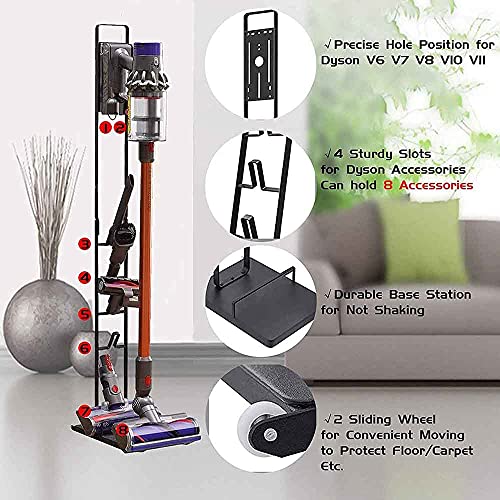 RUQIWEMI Vacuum Cleaner Stand Holder with Wheels for Dyson V15 V11 V10 V8 V7 V6, Metal Floor Stand Compatibel for Dreame T30 T20 V12 V11 V10,No Drilling the Wall (Black)