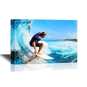 Water Entertainment Canvas Wall Art - Surfer on His Surferboard - Gallery Wrap Modern Home Art | Ready to Hang - 12x18 inches
