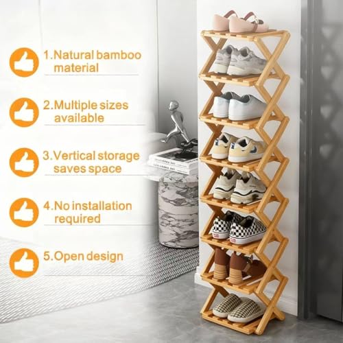 Akloya Vertical Narrow Shoe Rack, 7 Tier Portable Foldable No Installation Freestanding Shoe Rack for Corridors, Bedroom, Living Room, Corner and Small Spaces (7 Animals)