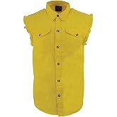 Milwaukee Leather DM4008 Men's Yellow Lightweight Denim Shirt with with Frayed Cut Off Sleeveless Look - 2X-Large