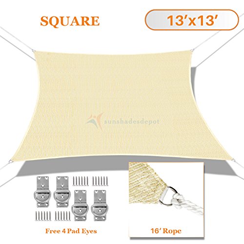 TANGSunshades Depot 13'x13' Sun Shade Sail Square Permeable Canopy Tan Beige Customize for Patio Garden Preschool Kindergarten Playground Outdoor Facility Activities