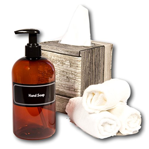 Bottiful Home-16 oz Refillable Durable Translucent Amber PET Plastic Body Wash & Hand Soap Pump Bottles-B&W Pre-Applied Fully Waterproof Labels-100% Rust-FREE, Clog-FREE, Drip-FREE
