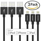 IWAVION 3Pack 3ft 8pin Lightning Cable Charging Cables USB Charger Cord for Apple iphone se, 7,7 plus, 6s, 6s plus, 6plus, 6,5s 5c 5,iPad Mini, Air, iPad5,iPod. Compatible with iOS9 - Black