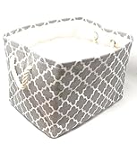 ECOHIP Large Storage Basket Decorative Cloth Bin Foldable Fabric Cube Laundry Hamper Grey