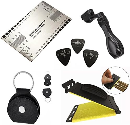 StrungOut Guitar Gift Box Set - Includes Guitar string/Fretboard Cleaner, String Action Setup Gauge, String Winder, Leather Keyring and 3 x StrungOut Guitar Plectrums