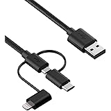 Wishinkle 3-in-1 Cable Type C/Micro USB/Lightning, 3-in-1 Nylon Braided Cable [Apple MFi Certified], For iPhone, iPad, iPod, 