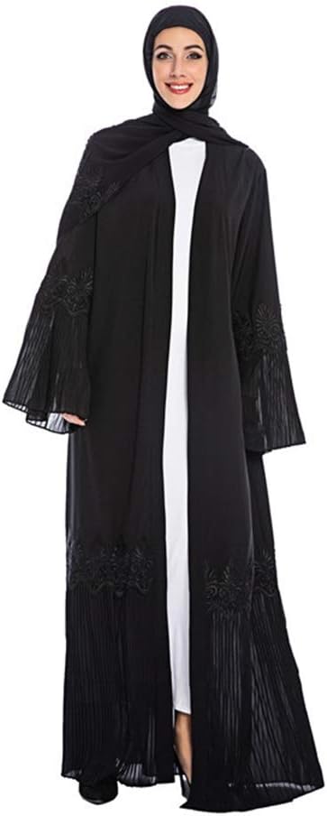 oofay Muslim Women's Fashion, Classic Islamic Middle East, Dubai, Oman Pleated Sleeve Cardigan Robe, Loose Big Yards Autumn Long-Sleeved Gown