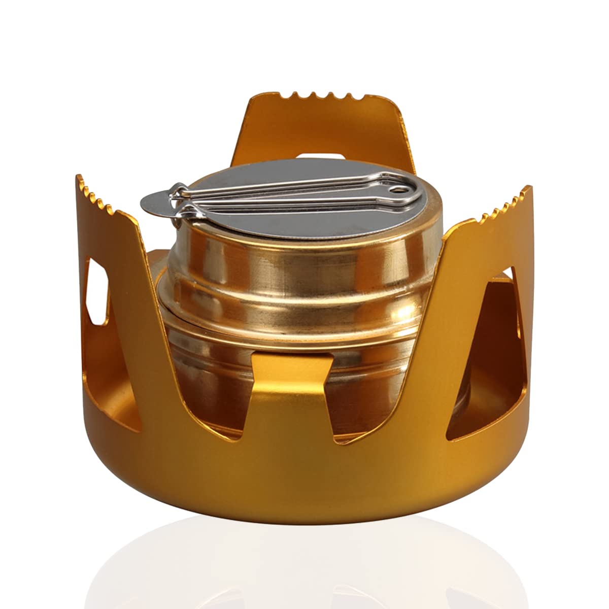 Porssaut Mini Spirit Burner Portable Copper Alcohol Stove Camping Stoves Aluminium Alloy Brass furnace Mini Ultralight with Sealed Cap Fire Extinguish Lid for BBQ Picnic Cooking - Gold