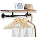 31-Inch Industrial-Style Black Metal Pipe & Brown Wood Wall Mounted Clothing Rods Storage Shelf, Hanging Closet