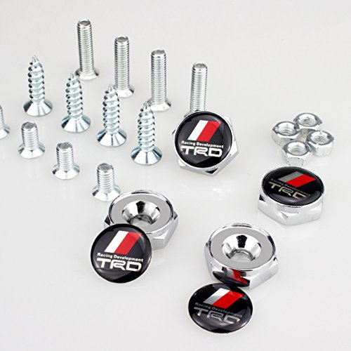 TK-KLZ 4Pcs Metal TRD Logo Chrome Metal Sports Style Car License Plate Frame Universal Bolt Screws for Toyota Racing Development Modified Models