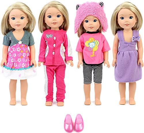 RainbowGirl 4pcs Doll Clothes Set include Accessories for 14 inch 14.5 inch American Girl Doll Wellie Wishers Doll