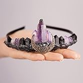 JWICOS Moon Goddess Crown Crystal Quartz Tiara Headband Mermaid Crown Hair Accessories for Women Party Halloween Costume (Purple)