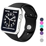 Sxciw AL233 Soft Silicone Sports Replacement Wristband for Apple Watch, 38 mm, Small/Medium, Black
