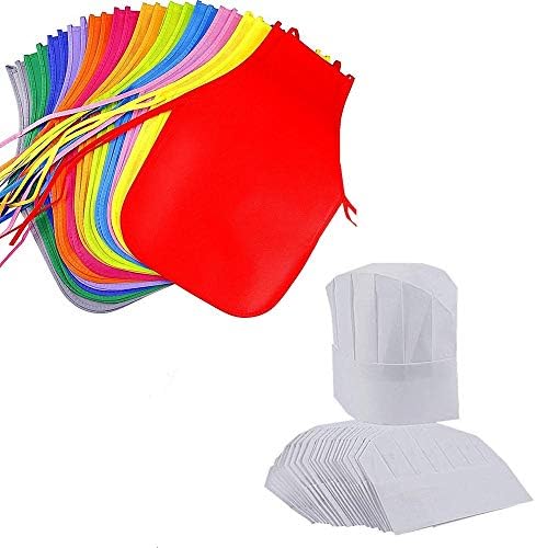 AIVS 24 Pieces Children's Artists Fabric Aprons Chef Hats for