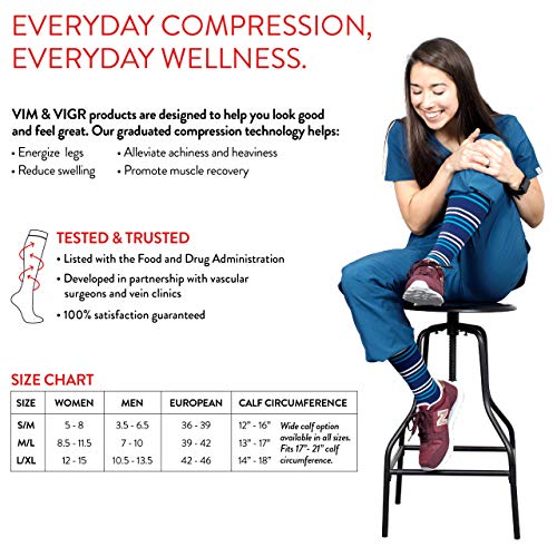 VIM & VIGR Cotton 15-20 mmHg Graduated Compression Socks for Women & Men (Arcade Stripes Hunter & Raspberry, M/L) - Thumbnail 3