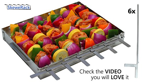 KonExcel SkeweRack - Turns 6 Kabobs Simultaneously, Sturdy Stainless Steel Shish Kabob Skewer & Rack Set (1 Rack + 6 Skewers)