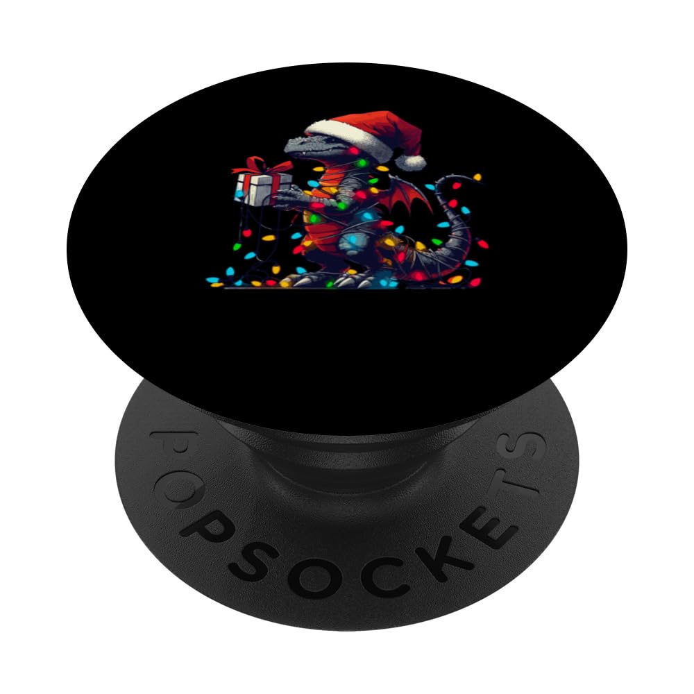Dragon Wearing Santa Hat, Holding A Present Box Xmas PopSockets Swappable PopGrip