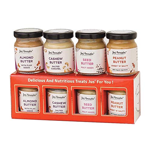 Jus Amazin Gift Box Combo Pack - Almond Butter, Seed Butter, Cashew Butter & Peanut Butter (4 X 55 g)