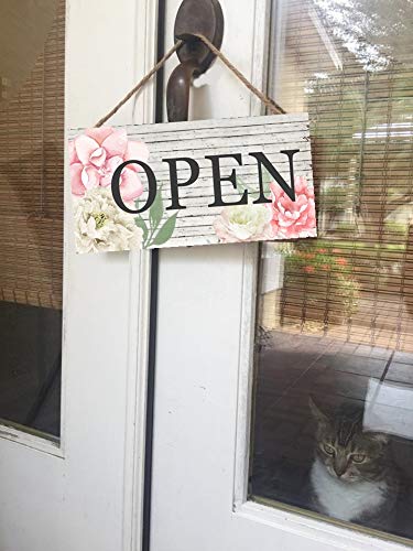 Reversible Open Closed Business Sign, Pretty Boutique Open Closed Sign, Boutique Signage, Rustic, Wooden Door Sign, Floral