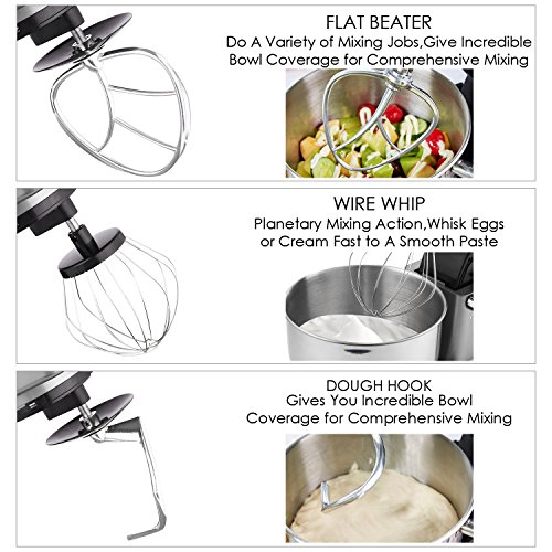 Stand Mixer, 600W Tilt-Head Kitchen Electric Food Mixer with 6-Speed Control, 5-Quart Stainless Steel Bowl, Dough Hook, Whisk, Beater, Splash Guard (silver) - Thumbnail 4