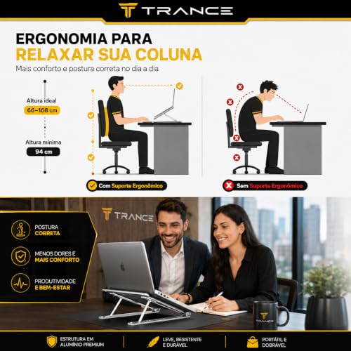 Suporte para Notebook e Tablet Linha Premium em Alumínio Dobrável e Ergonômico Para Desktop Portátil Ajustável em 6 Ângulos com Altura Regulável Leve Apoio Universal - Com estojo para armazenagem