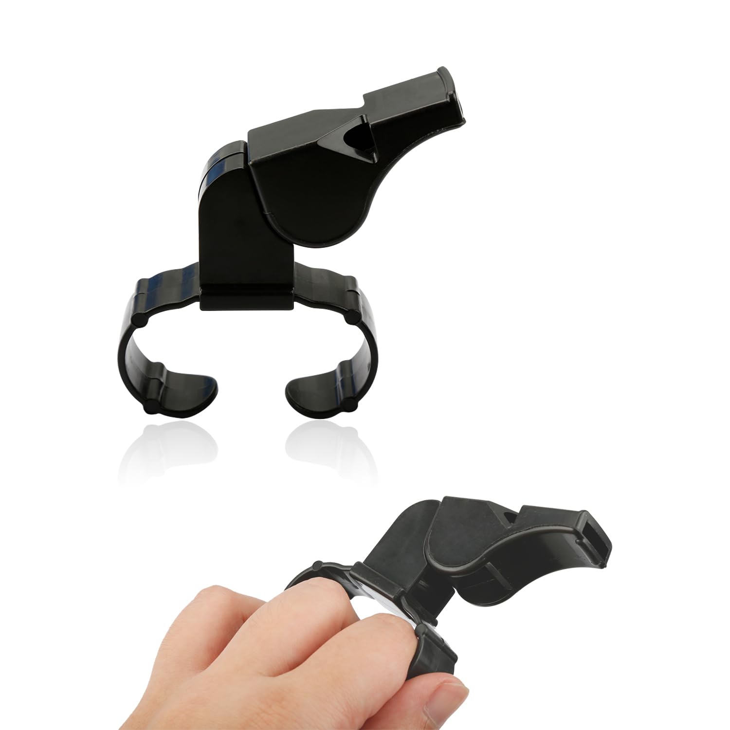 Rumyve2pcs Trainer Portable Whistle Grip Fingers, Reusable Referee Whistle, Plastic Sport Whistle, Loud and Crisp Sound Whistle (Black)